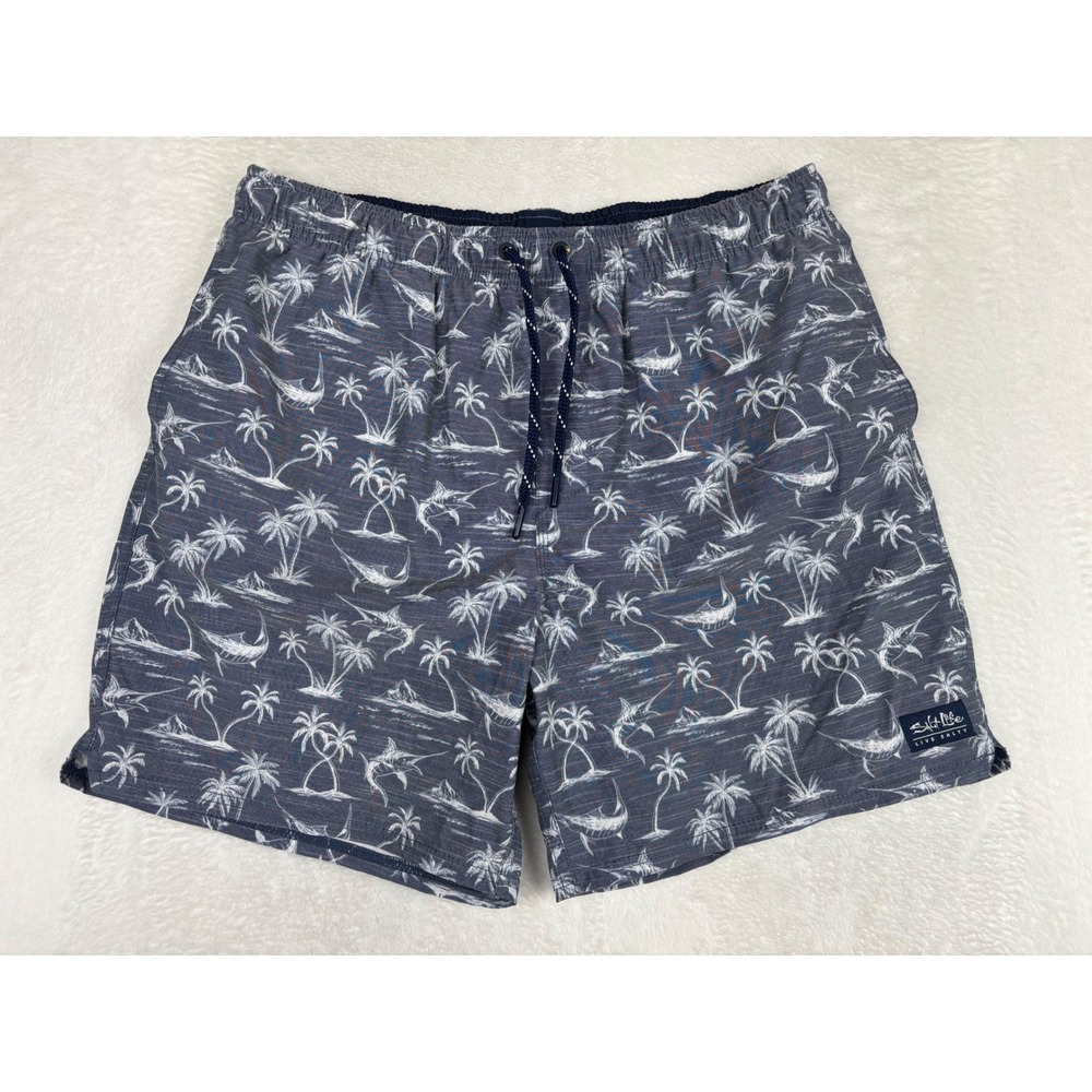 Salt Life Mens XL Swim Trunks Navy Blue Marlin Palm Tree Tropical Board Shorts